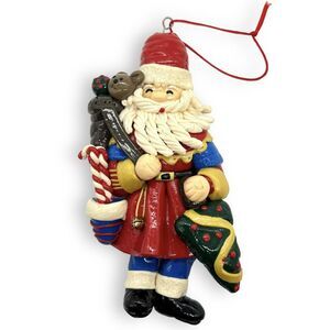 Vintage Santa Claus Christmas Ornament Polymer Clay Dough Glazed Figure Toy Bag